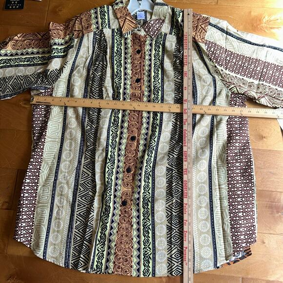 New! We Be Bop Tunic Top 2X Botswana Plus Boho Linen Button Up Tribal Safari - Picture 12 of 12